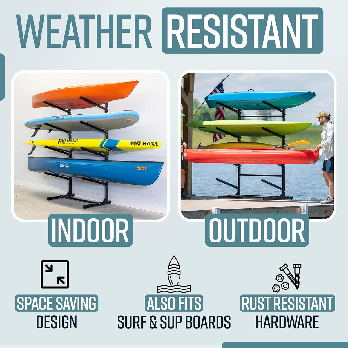 Adjustable Freestanding Kayak Storage Rack, Holds 4 Kayaks
