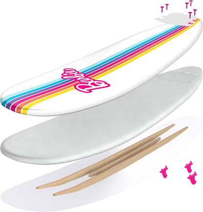 Barbie Signature 8Ft Surfboard by  | Soft Foam Surfboard for Kids and Adults | Graphic Top Deck with High Density Slick Bottom | White and Pink Color | Leg Leash and Fin Set Included