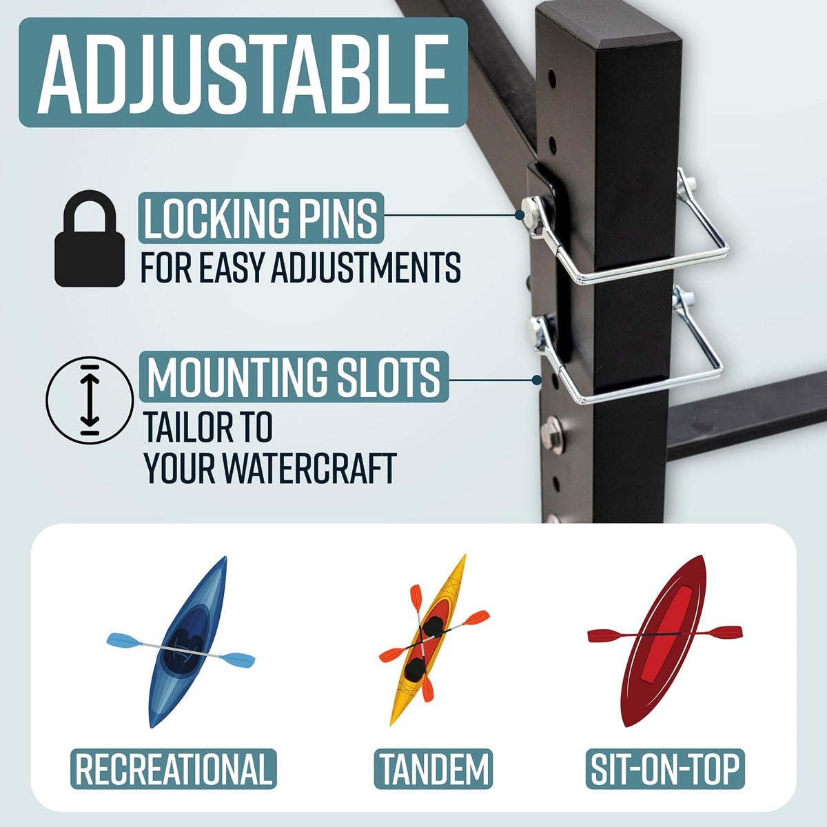 Adjustable Freestanding Kayak Storage Rack, Holds 4 Kayaks