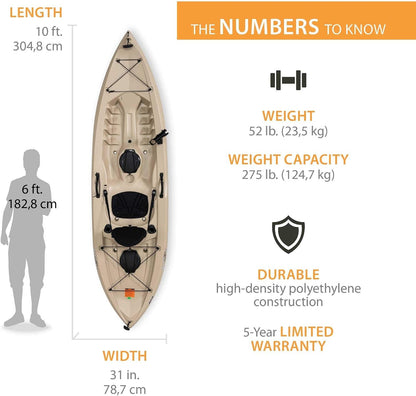 Muskie Angler Sit-On-Top Kayak with Paddle, Tan, 120""" (90508) & Onyx Kayak Fishing Life Jacket, Universal, Tan