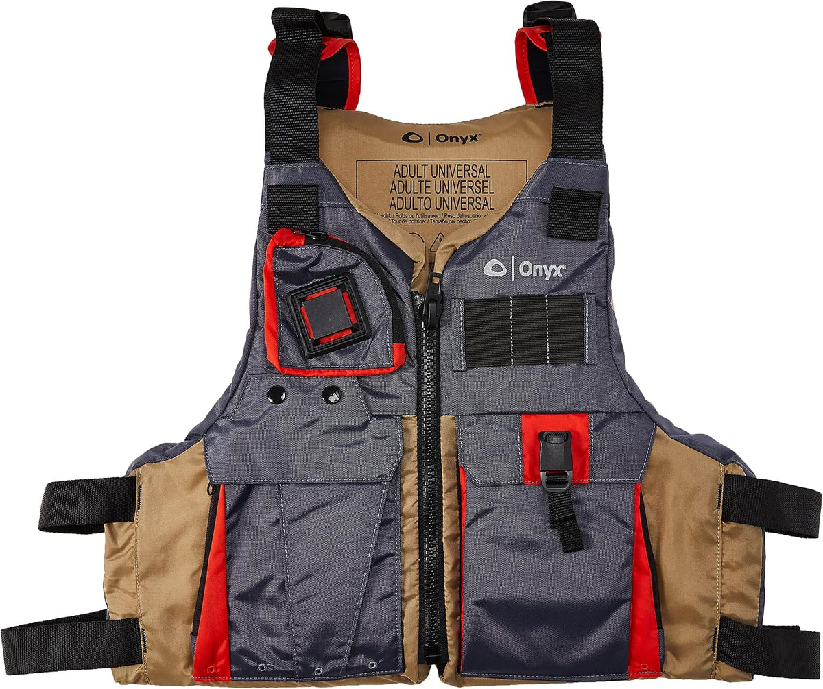 Muskie Angler Sit-On-Top Kayak with Paddle, Tan, 120""" (90508) & Onyx Kayak Fishing Life Jacket, Universal, Tan