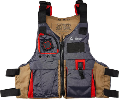 Muskie Angler Sit-On-Top Kayak with Paddle, Tan, 120""" (90508) & Onyx Kayak Fishing Life Jacket, Universal, Tan