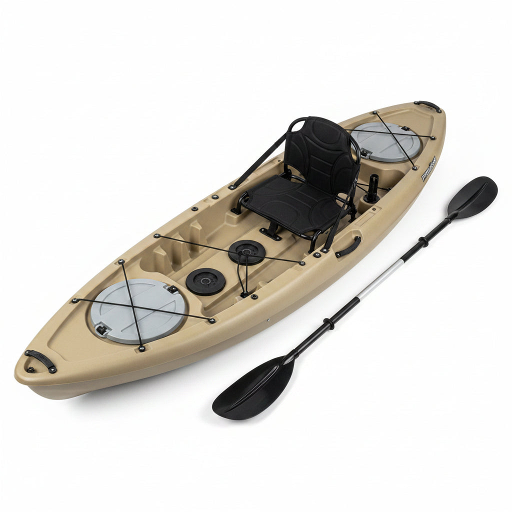 Muskie Angler Sit-On-Top Kayak with Paddle, Tan, 120""" (90508) & Onyx Kayak Fishing Life Jacket, Universal, Tan
