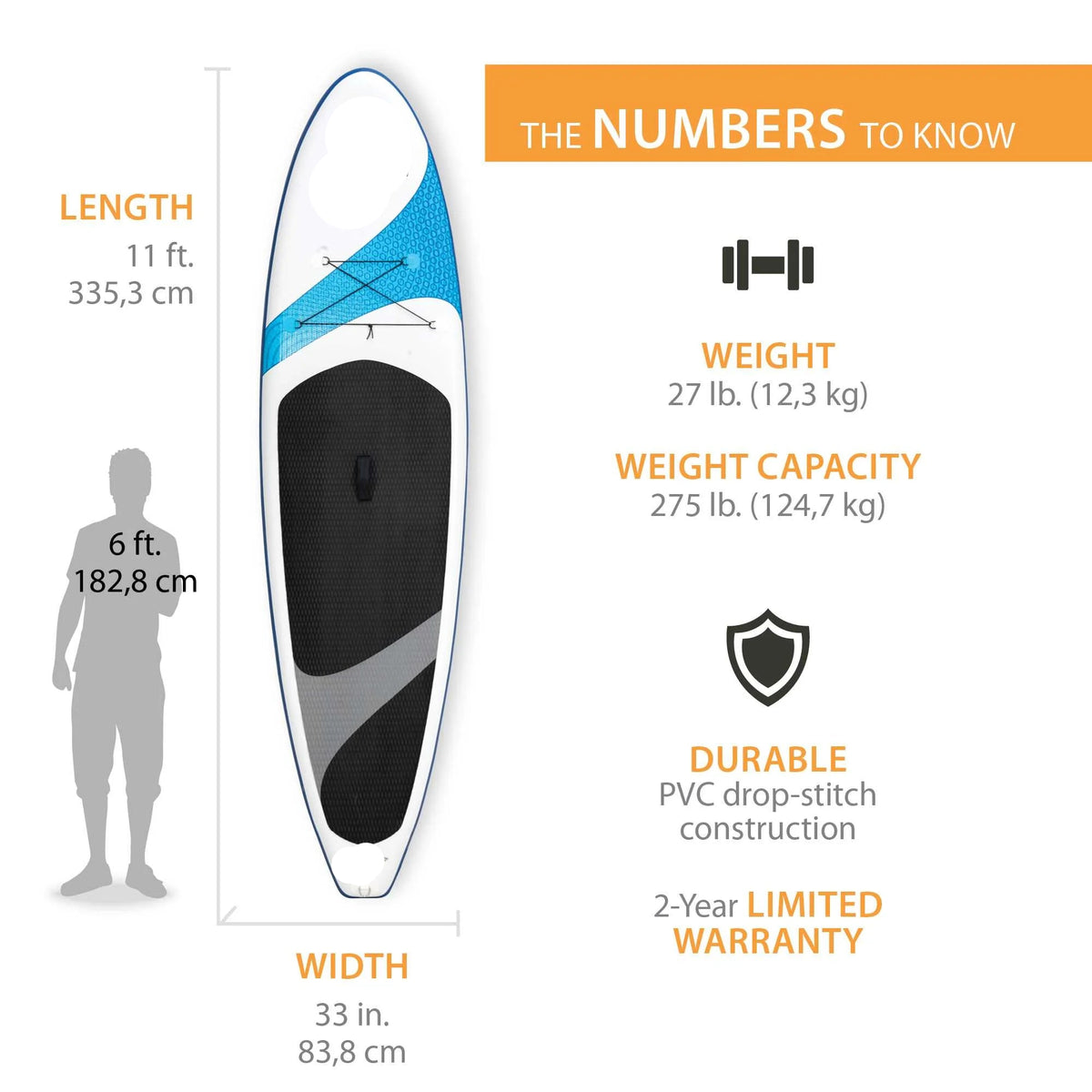 Vista 11 Ft Inflatable Stand-Up Paddle Board with Paddle (90934)