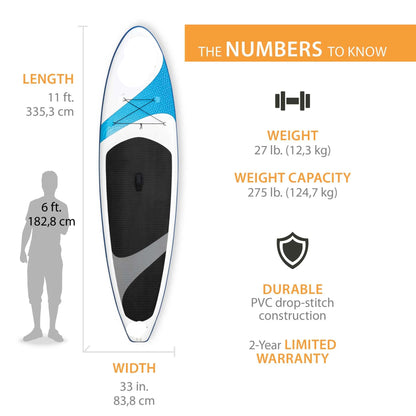 Vista 11 Ft Inflatable Stand-Up Paddle Board with Paddle (90934)