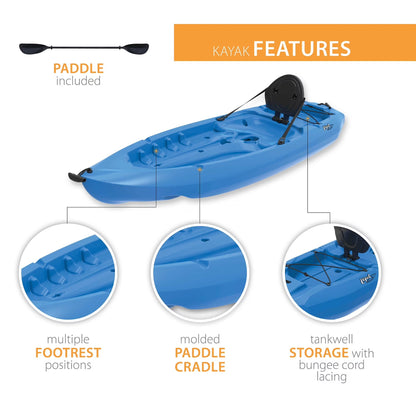 Lotus 8 Ft Sit-On-Top Kayaks with Paddles, Blue, 2-Pack (90172)